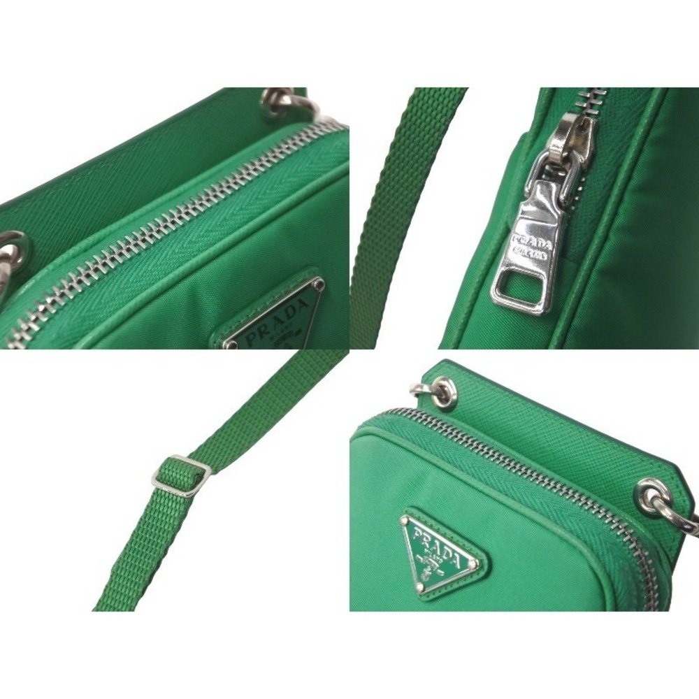 PRADA Shoulder Bag Neck Phone Case Triangle Logo Plate Tessuto Green - Picture 6 of 9